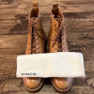 CABRIA LACE UP BOOTS IN TAN CROC